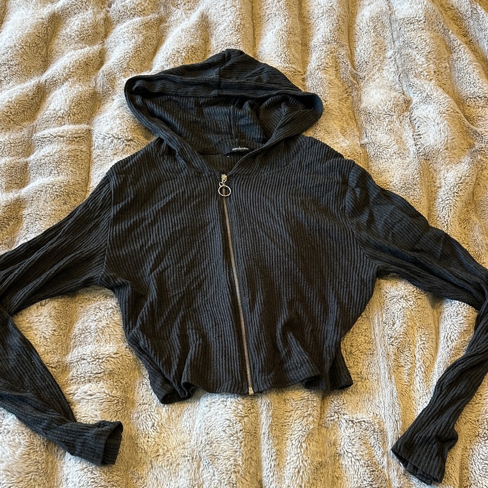 Charcoal Cropped Zip-Up Hoodie